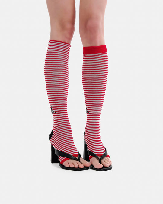 Stripes red&white knee socks